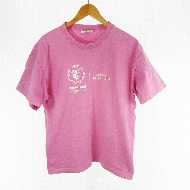 バレンシアガ BALENCIAGA L 半袖 Tシャツ 612965 THV84 WFP ロゴ プリント ピンク WOLD FOOD PROGRAMME ワールド フード プログラム メンズ レディース  260107