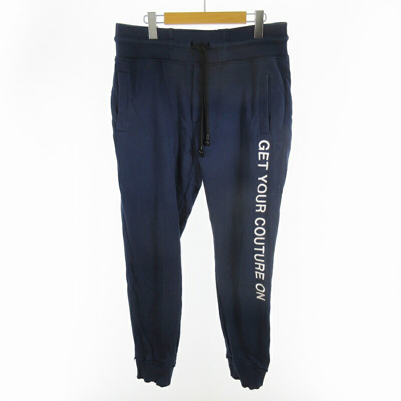 【中古】ヴェルサーチジーンズ VERSACE JEANS COUTURE L スウェット パンツ ポケット デニム ロゴ 刺繍 紺 ネイビー 裏毛 ボトムス メンズ 【ベクトル 古着】 260426