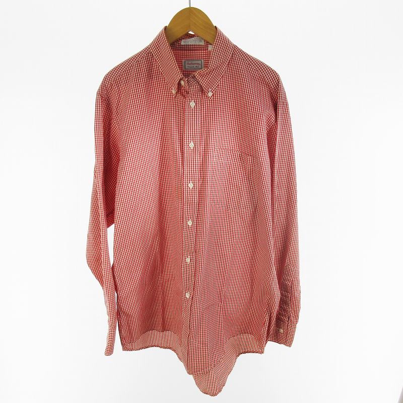 USA製 80s 90s HATHAWAY ハサウェイ English Poplin シャツ 長袖 ギンガムチェック H刺繍 16-33 ヴィンテージ オールド メンズ  260429