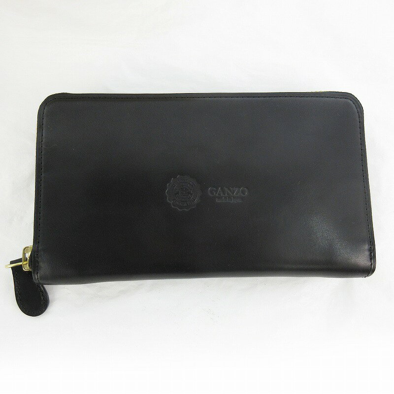B, F, H, P - 【中古】GANZO ガンゾ GUD2 長財布 ラウンドファスナー ウォレット ロング 57451 レザー 牛革 ブラック 黒 ロゴ 型押し 札入れ 小銭入れ メンズ 【ベクトル 古着】 260517