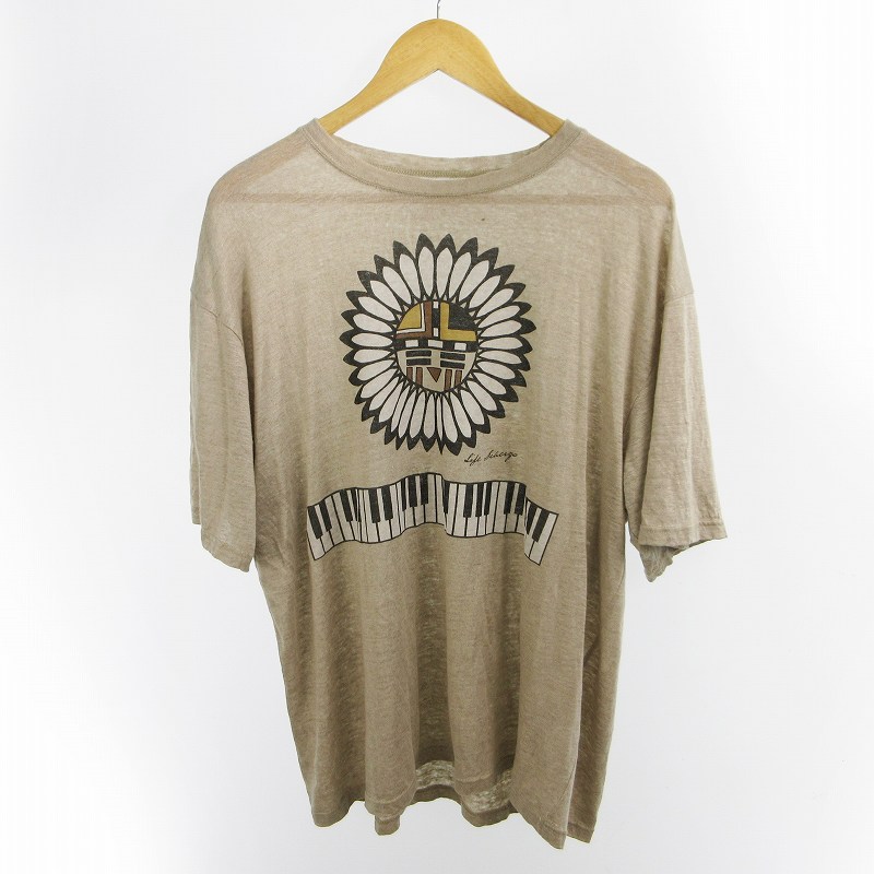 未使用品 キャピタル kapital L Tシャツ 半袖 ピアノ サンフェイス T-shirts "Piano & Sun Face" t-shirt K2504SC193NAT リネン 麻 トップス ベージュ 株式会社キャピタル 日本製 メンズ  260722