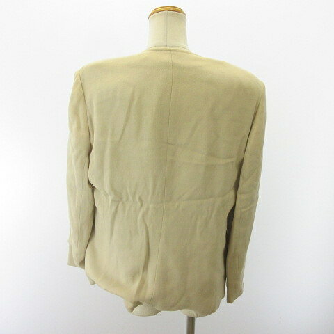 【中古】MARINA RINALDI マリナ リナルディ ノーカラー ジャケット ベージュ サイズ21 大きいサイズ 約XL ■GY09 レディース 【ベクトル 古着】 230805