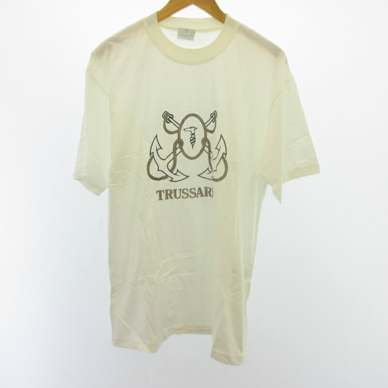 【中古】トラサルディ TRUSSARDI Tシャツ カットソー 半袖 ロゴプリント 白 ホワイト L ■GY09 メンズ 【ベクトル 古着】 240404