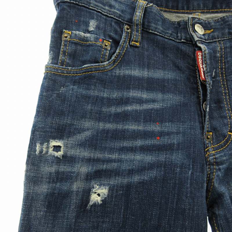 【中古】ディースクエアード DSQUARED2 20SS SKATER JEAN スケーター デニムパンツ ジーンズ ペイント加工 青 ブルー 44 約S 0412 メンズ 【ベクトル 古着】 250412