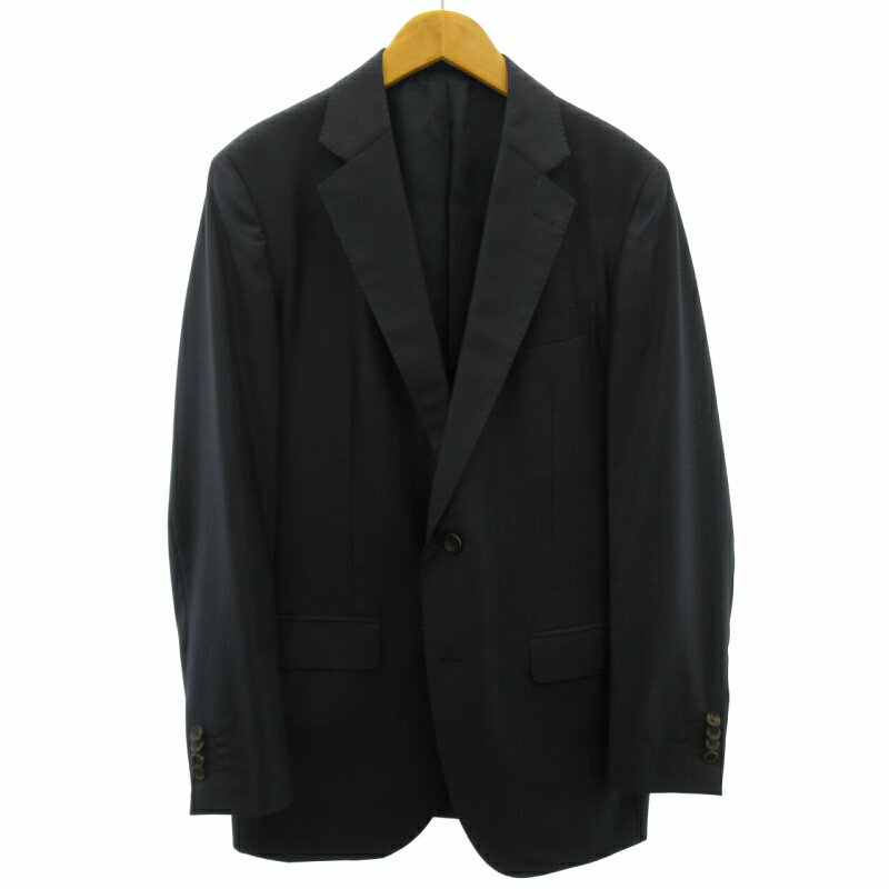 【中古】エストネーション ESTNATION ストライプ スーツ サイドベンツ 2B 半裏 紺 ネイビー 上下48 約M 0420 メンズ 【ベクトル 古着】 250420