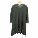 【中古】ヒロココシノ HIROKO KOSHINO ボーダー ロングワンピース プルオーバー Vネック 長袖 黒 ブラック グレー ■GY09 0610 レディース 【ベクトル 古着】 250610