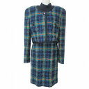 【中古】PART1 HIBIYA CO.,LTD 美品 アンサンブル セットアップ ノーカラー ジャケット ワンピース ひざ丈 長袖 ハイネック チェック ブー...