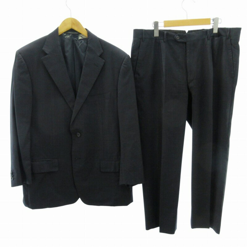 【中古】コルネリアーニ Corneliani SUPER150'S シングルスーツ セットアップ ジャケット サイドベンツ 黒系 ブラック系 52 約XL メンズ 【ベクトル 古着】 250724