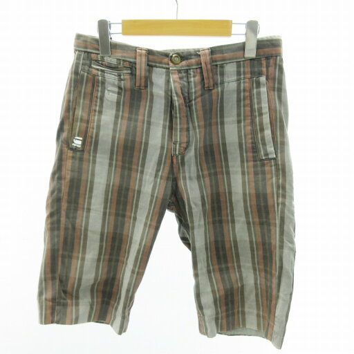 【中古】ジースターロウ G-Star RAW DENIM ショートパンツ ボタンフライ チェック柄 ロゴ パッチ 30 茶 ブラウン グレー 0809 ●ECO メンズ 【ベクトル 古着】 250809 【中古】ジースターロウ G-Star RAW DENIM ショートパンツ ボタンフライ チェック柄 ロゴ パッチ 30 茶 ブラウン グレー 0809 ●ECO メンズ 【ベクトル 古着】 250809