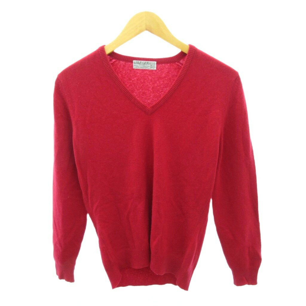 【中古】イエーガー JAEGER ヴィンテージ ニット セーター カシミヤ100% Vネック 長袖 赤 レッド 1104 ..