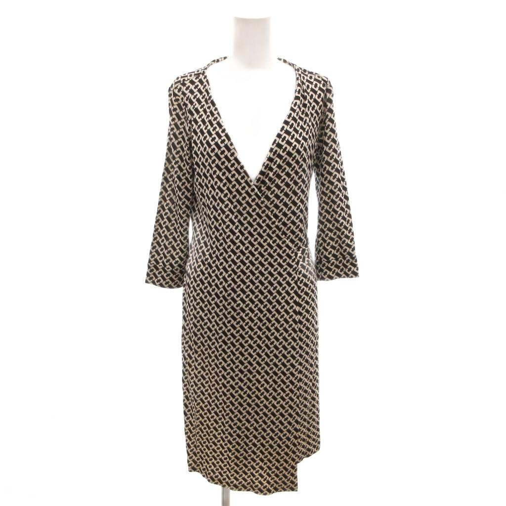 樂天商城 - 【中古】ダイアンフォンファステンバーグ DIANE von FURSTENBERG シルク100% ワンピース ロング 2 黒 ブラック 白 ホワイト Vネック 七分袖 幾何学柄 /TQ レディース 【ベクトル 古着】 260525