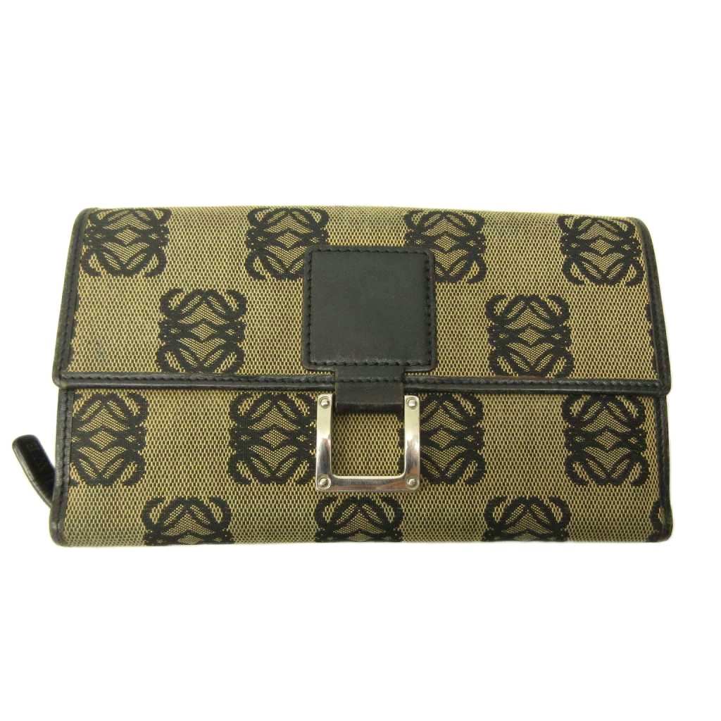 【中古】ロエベ LOEWE 長財布 ウォレット アナグラム 総柄 キャンバス レザー ベージュ 茶 ブラウン 0412 レディース 【ベクトル 古着】 260412