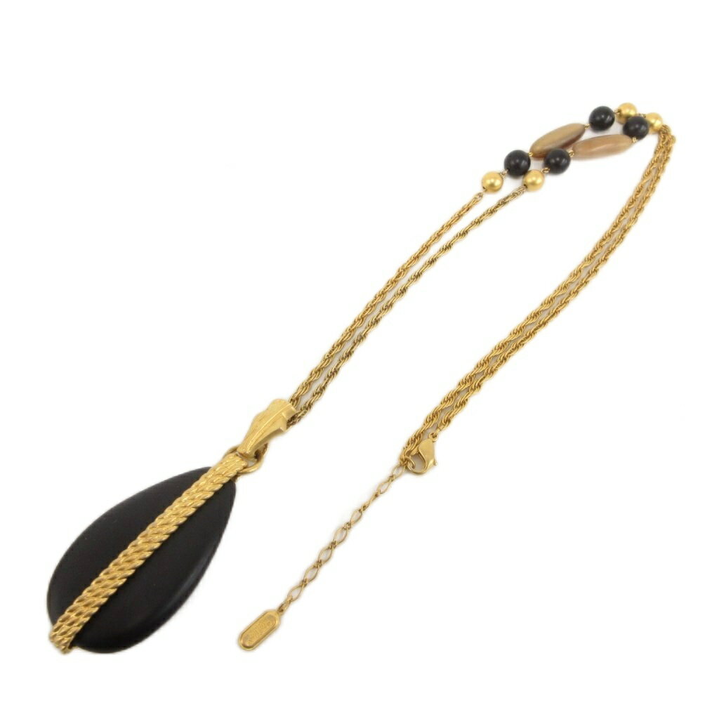 Rhinestone - 【中古】クリスチャンオジャール CHRISTIAN AUJARD ネックレス ペンダント 黒 ブラック ゴールドカラー 楕円形 ビーズ装飾 アジャスターチェーン /NU ■GY99 レディース 【ベクトル 古着】 260422