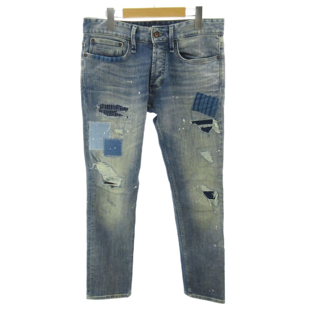 [Used] Denham Razor Slim Fit Denim Jeans, Slim Fit, Button Fly, Distressed Finish, W30 L30, Indigo Blue, 0427, Men's [Vector Used Clothing] 260427