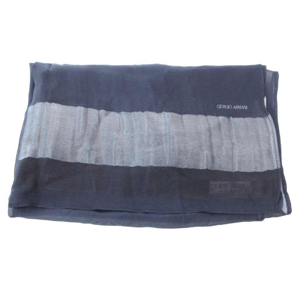 【中古】ジョルジオアルマーニ GIORGIO ARMANI ストール ロゴ 紺 ネイビー シルバーカラー バイカラー /SX ☆AA★ メンズ レディース 【ベクトル 古着】 260516