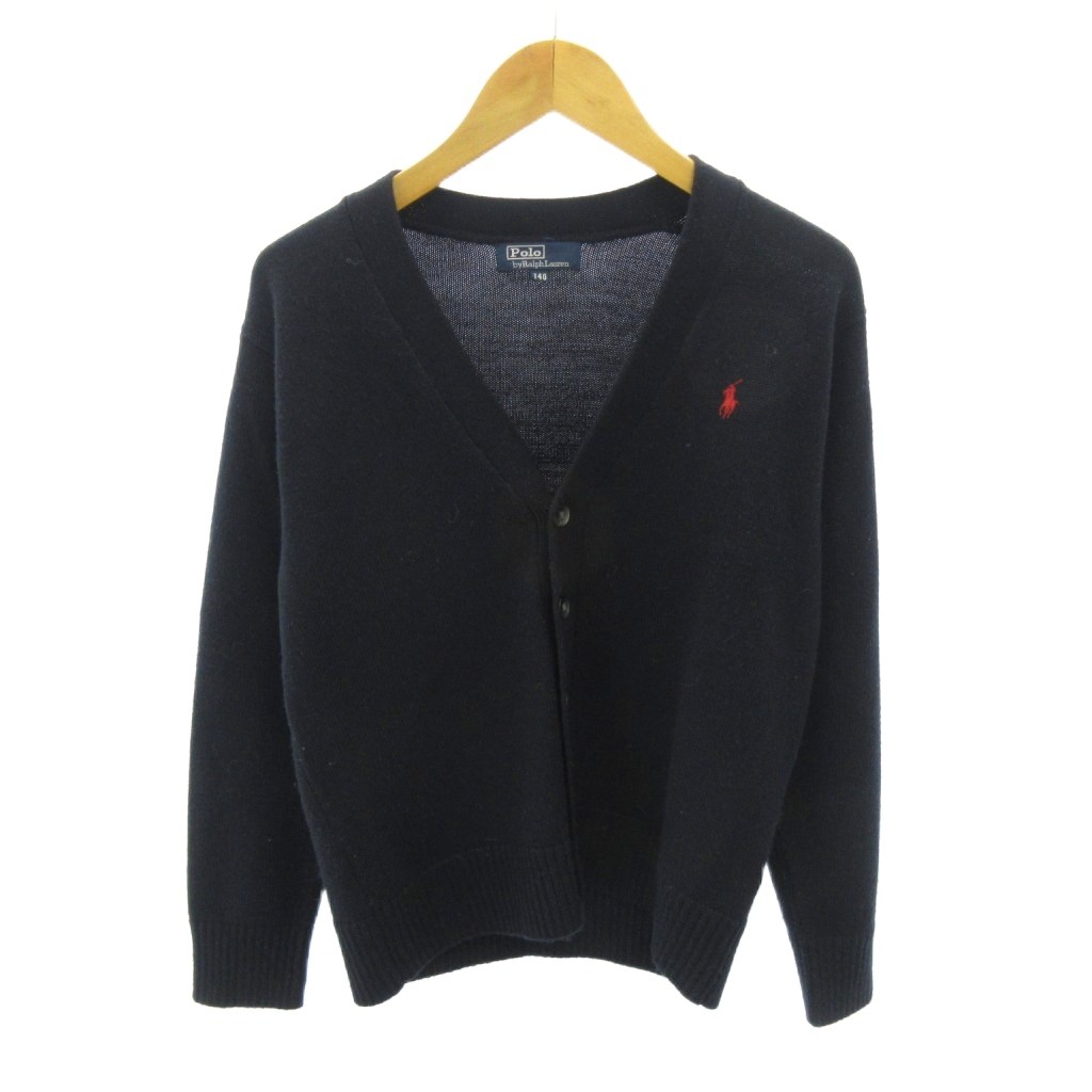 【中古】ポロ バイ ラルフローレン Polo by Ralph Lauren 美品 カーディガン ニット ナイガイ期 ポニー ロゴ 刺繍 ウール 長袖 140 紺 ネイビー 0509 キッズ 【ベクトル 古着】 260521