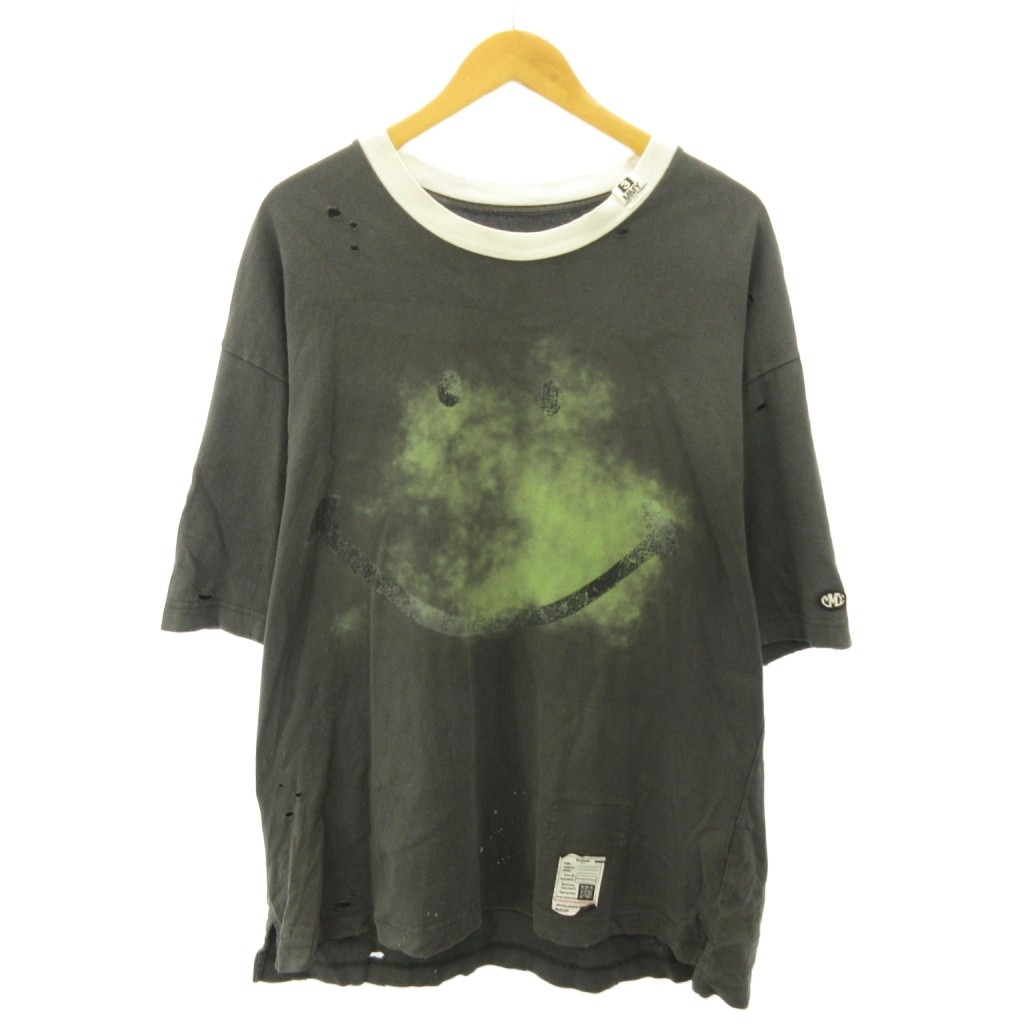 ミハラヤスヒロ MIHARA YASUHIRO 美品 25SS J/SMILY FACE PRINTED DISTRESSED TEE Tシャツ スマイル プリント ダメージ加工 半袖 48 グレー J14TS762 0605 メンズ  260605