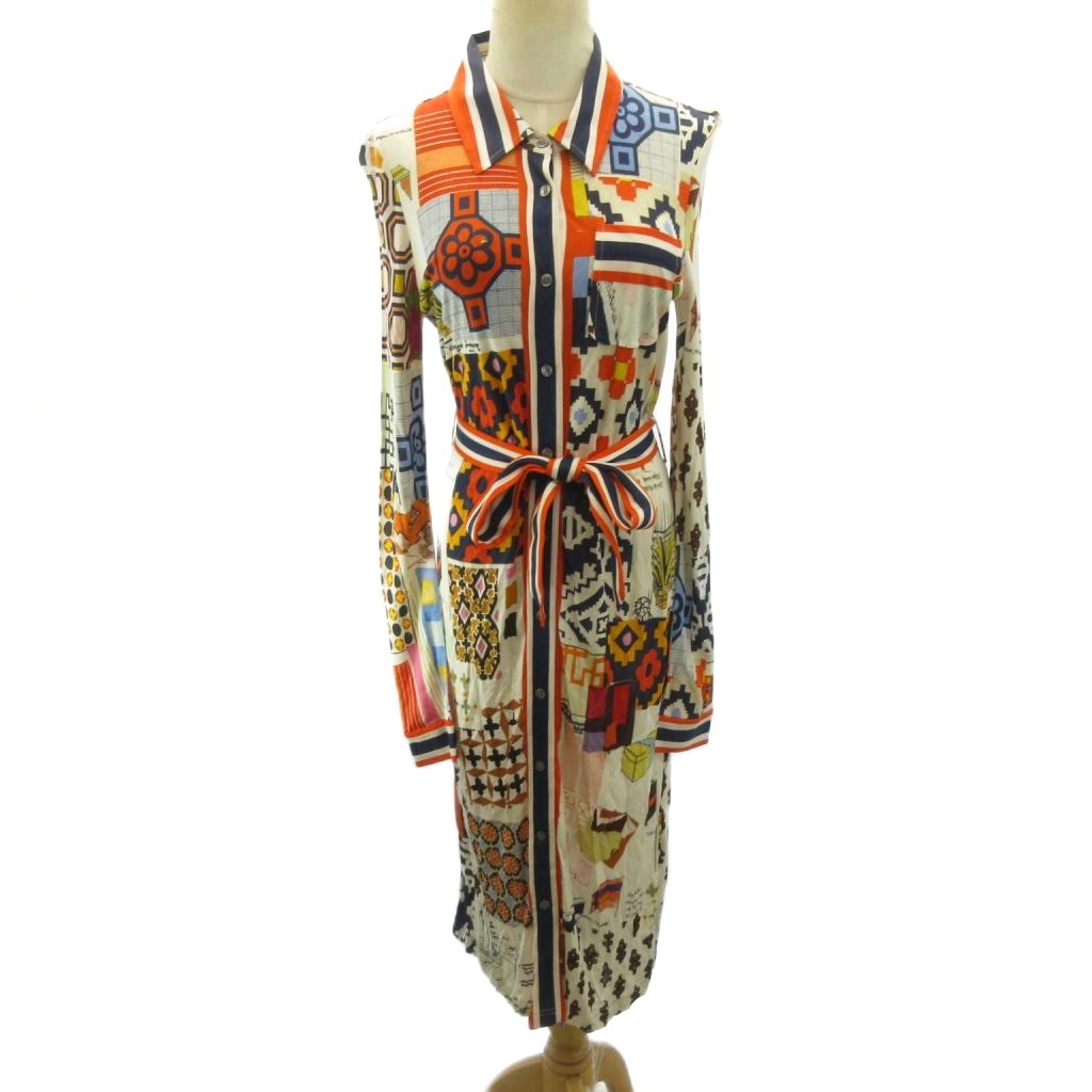 トリーバーチ TORY BURCH タグ付き Laurence ShirtDress シャツワンピース ドレス 総柄 長袖 ロング丈 シルク混 S マルチカラー 0615 レディース  260615