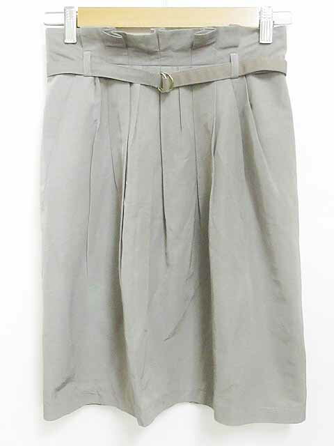 【中古】イネド INED フレア スカート 膝丈 タイト ウエストベルト コットン リネン 麻 無地 カーキ 7 レディース 【ベクトル 古着】 190906 ベクトルプレミアム店