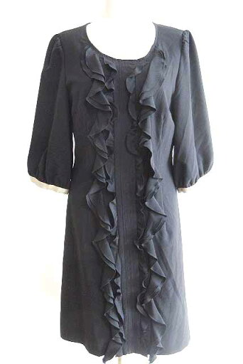 【中古】リッチミー Riccimie ワンピース チュニック 膝丈 5分袖 フリル バイカラー ベージュ 黒 1 レディース 【ベクトル 古着】 191212 ベクトルプレミアム店 【中古】リッチミー Riccimie ワンピース チュニック 膝丈 5分袖 フリル バイカラー ベージュ 黒 1 レディース 【ベクトル 古着】 191212 ベクトルプレミアム店
