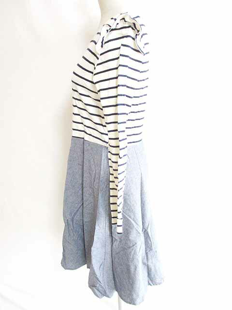 【中古】アースミュージック&エコロジー EARTH MUSIC & ECOLOGY ワンピース チュニック 長袖 膝丈 ボーダー コットン 100 白 ネイビー 紺 M 【ベクトル 古着】 200314 ベクトルプレミアム店