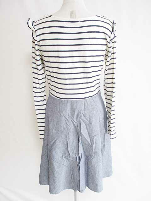 【中古】アースミュージック&エコロジー EARTH MUSIC & ECOLOGY ワンピース チュニック 長袖 膝丈 ボーダー コットン 100 白 ネイビー 紺 M 【ベクトル 古着】 200314 ベクトルプレミアム店