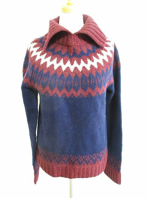 【中古】イーストボーイ EAST BOY ニット セーター 衿付き 柄物 ネイビー ボルドー 11 レディース 【ベ..
