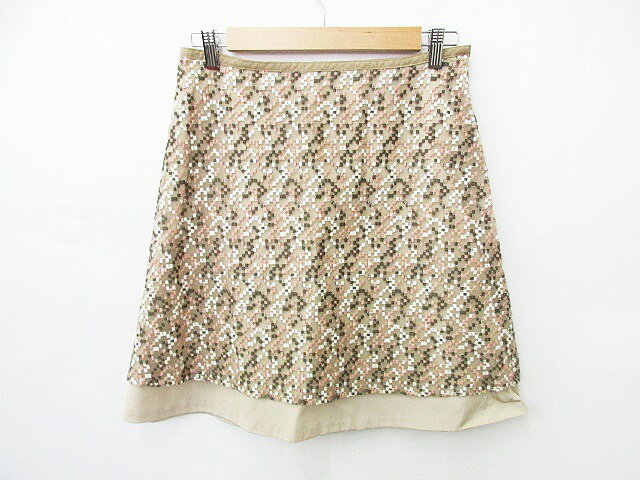 自由区 オンワード樫山 スカート 台形スカート オーガンジー 幾何学模様 刺繍 2枚重ね ベージュ 白 ピンク カーキ 40