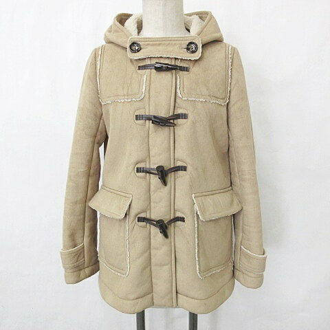 【中古】レイビームス Ray Beams コート ダッフルコート ショート丈 フェイクムートン 裏ボア フード トッグル釦 ベンツ ベージュ 0 レディース 【ベクトル 古着】 230131