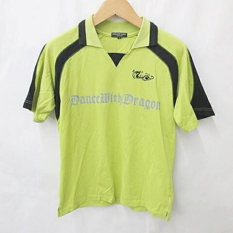 【中古】ダンスウィズドラゴン Dance With Dragon ゴルフ シャツ 半袖 ロゴ 綿 黄 黒 イエロー ブラック 3 メンズ 【ベクトル 古着】 230719