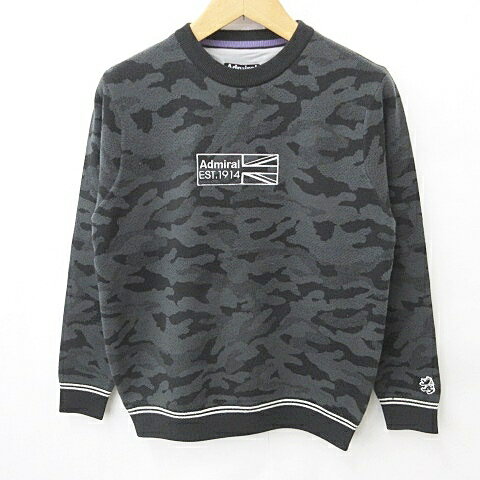 【中古】未使用品 アドミラル Admiral ゴルフ ニット セーター クルーネック 長袖 カモフラ柄 蓄熱 保温 刺繍 裏地付 サーモトロン 黒 ブラック グレー L メンズ 【ベクトル 古着】 240210