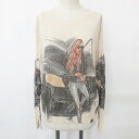 【中古】ラドアッシュ Rad”h” ニット 長袖 丸首 ドロップショルダー イラスト 綿 リネン ベージュ 黒 ブラック 01 レディース 【ベクトル 古着】 ...