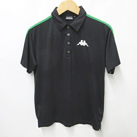 【中古】カッパ kappa ポロシャツ ゴルフ 半袖 ロゴ ライン 速乾 黒 赤 白 緑 ブラック レッド ホワイト グリーン LL メンズ 【ベクトル 古着】 240715