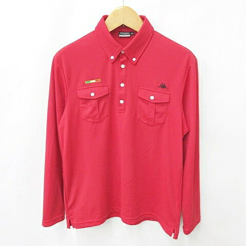【中古】カッパ kappa ゴルフ ポロシャツ 長袖 ボタンダウン 刺繍 赤 レッド LL メンズ 【ベクトル 古着】 240803