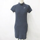 【中古】ZOY ゾーイ ゴルフ ワンピース ハイネック ハーフジップ 半袖 総柄 パンチング メッシュ 速乾 ロゴ ストレッチ ネイビー ホワイト 紺 白 36...