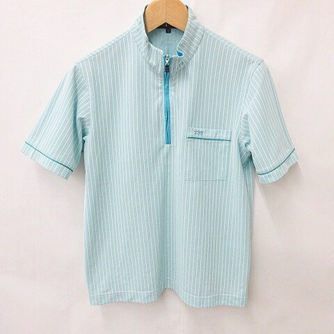 【中古】23区 オンワード樫山 SPORT シャツ ゴルフ ハイネック ハーフジップ 半袖 ロゴ ストライプ 速乾 水色 白 ブルー ホワイト 3 メンズ 【ベクトル 古着】 240919