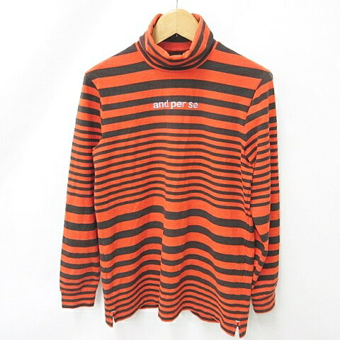 【中古】アンドパスィ and per se ゴルフ シャツ モックネック ハイネック タートルネック 長袖 ボーダー 刺繍 微起毛 ロゴ ワッペン オレンジ 黒 ブラック L メンズ 【ベクトル 古着】 241007