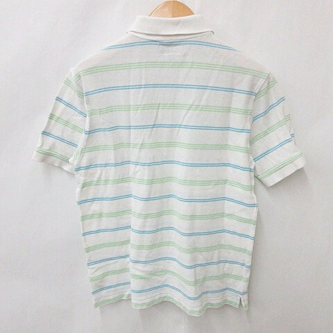 【中古】カッターアンドバック CUTTER BUCK ゴルフ ポロシャツ 半袖 ボーダー 白 ホワイト ブルー グリーン L メンズ 【ベクトル 古着】 250326
