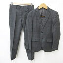 【中古】トップバリュ TOP VALU セットアップ スーツ テーラージャケット シングル ベンツ スラックス チェック ウール 毛 グレー 90Y4 メンズ ...