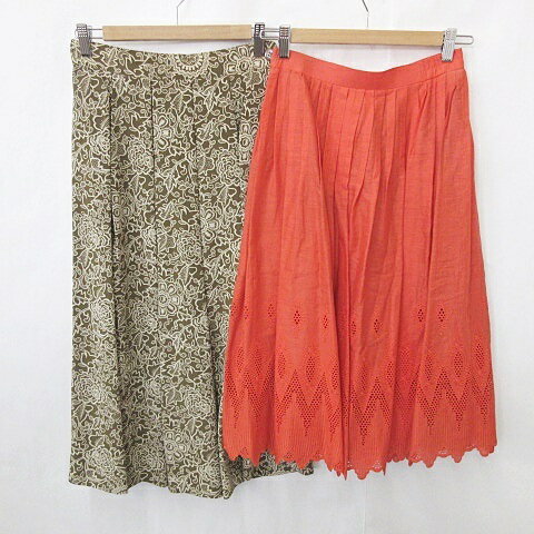 【中古】Sun Reve HALF REVE スカート 2枚セット フレアースカート ロング レース 無地 プリント 総柄 花柄 オレンジ 茶 ベージュブラウン...
