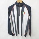 【中古】カッパ kappa ゴルフ シャツ 長袖 ハーフジップ スタンドカラー ストライプ ワッペン 紺 白 ネイビー ホワイト LL メンズ 【ベクトル 古着】 250228(4)