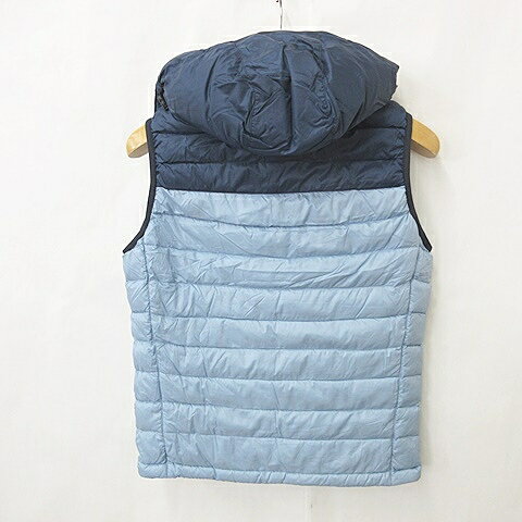 【中古】未使用品 グッデイ good day ベスト ダウンベスト ジップアップ スタンドカラー フード 切替 収納ポーチ ナイロン 青 紺 ブルー ネイビー S メンズ 【ベクトル 古着】 250411
