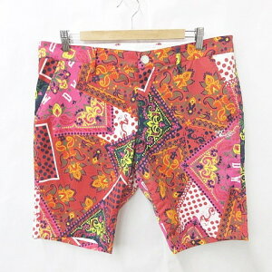 【中古】ダンスウィズドラゴン Dance With Dragon ゴルフ スポーツウエア パンツ ハーフパンツ ショートパンツ 総柄 プリント 速乾 赤 ピンク レッド 4 メンズ 【ベクトル 古着】 250415