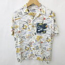 【中古】IOLANI イオラニ アロハシャツ オープンカラー 半袖 総柄 ホワイト ネイビー オレンジ グレー 白 紺 M メンズ 【ベクトル 古着】 2504...