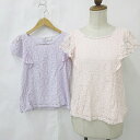 【中古】未使用品 アースミュージック&エコロジー EARTH MUSIC & ECOLOGY カットソー ブラウス 2枚セット プルオーバー フリルスリーブ 半袖 レース クルーネック パール ピンク パープル 紫 F レディース 【ベクトル 古着】 250507(4)