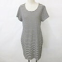 【中古】エル ELLE ワンピース チュニック 半袖 丸首 ひざ丈 リボン ボーダー ベージュ 紺 ネイビー 40 レディース 【ベクトル 古着】 250427(4)
