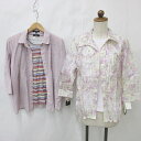 【中古】未使用品 モッカギーネ Mocka giene アンサンブル 2枚セット ブラウス 7分袖 花柄 Tシャツ 5分袖 ビーズ シャツ ボーダー柄 レース ...