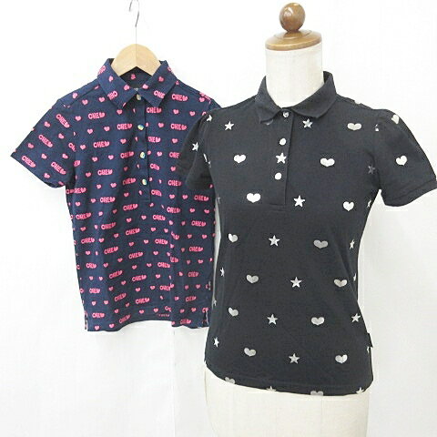 【中古】キャロウェイ CALLAWAY ゴルフ スポーツウェア ポロシャツ 2枚セット シャツ 半袖 ハート 星 総柄 ブラック シルバー ネイビー ピンク S レディース 【ベクトル 古着】 250523