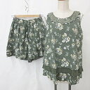 【中古】未使用品 アクシーズファム axes femme セットアップ ブラウス キュロットパンツ ショート 総柄 花柄 ノースリーブ 別布 プリーツ レース テープ カーキ 緑 グリーン M レディース 【ベクトル 古着】 250611