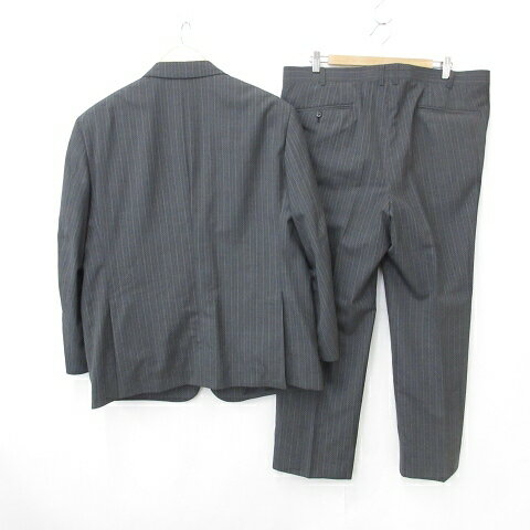 【中古】リッケンバッカー Riicken Bacchar スーツ シングルスーツ セットアップ テーラージャケット 背抜き サイドベンツ スラックス ストライプ グレー メンズ 【ベクトル 古着】 250618